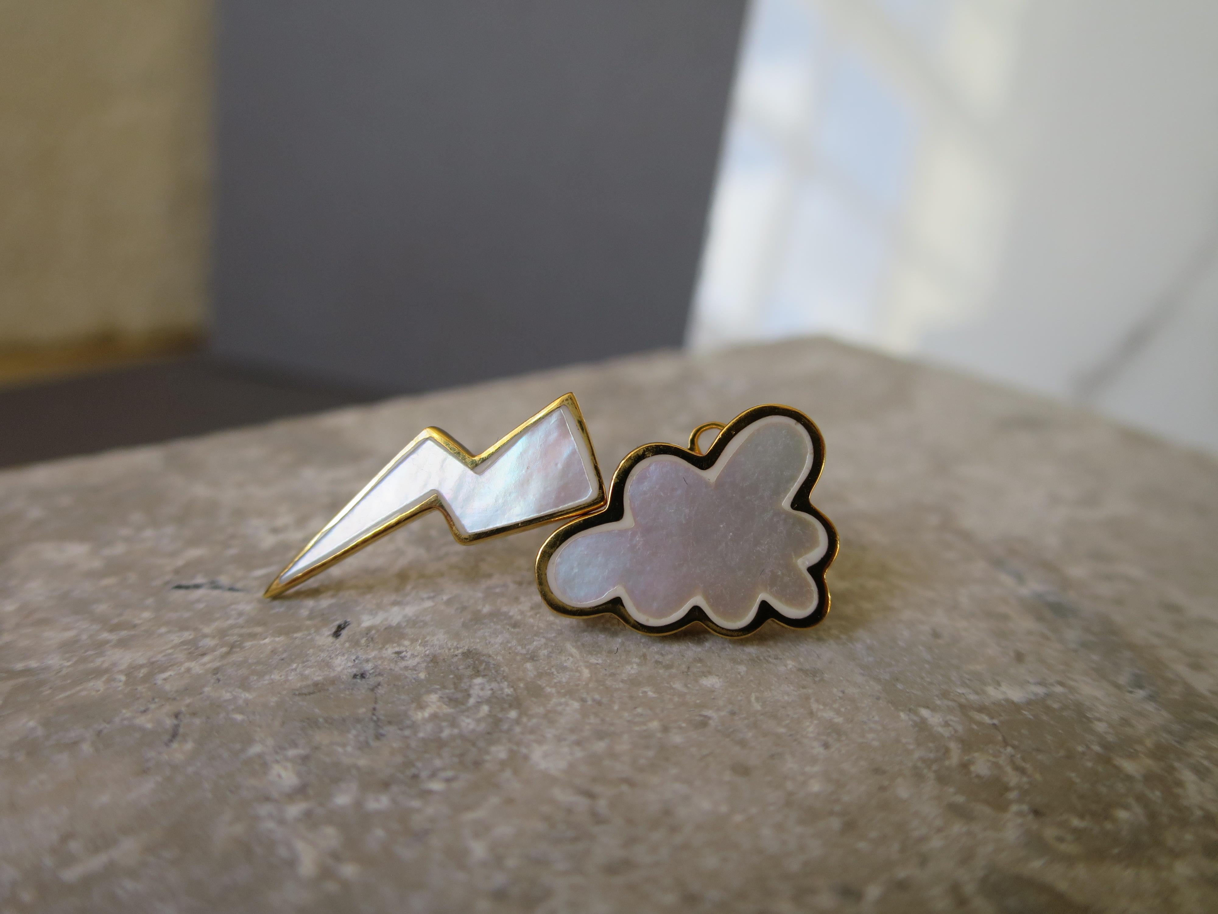 18ct Yellow Gold Vermeil and Mother of Pearl Cloud Earrings For Sale 5