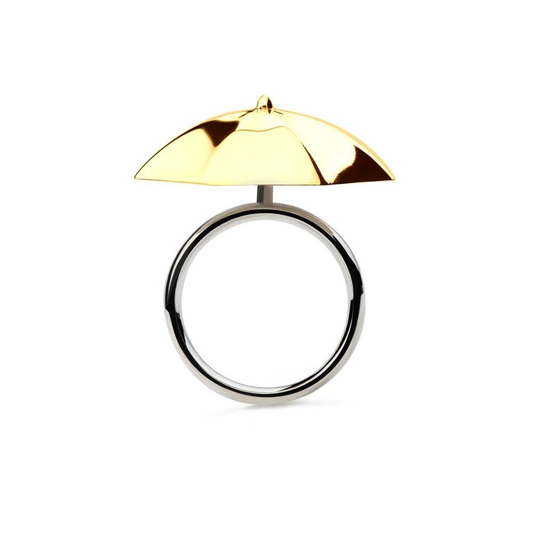 18 Carat Yellow Gold Vermeil and Silver Cocktail Umbrella Ring For Sale