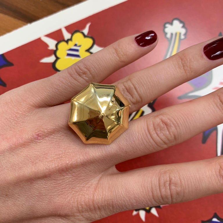 18 Carat Yellow Gold Vermeil and Silver Cocktail Umbrella Ring For Sale