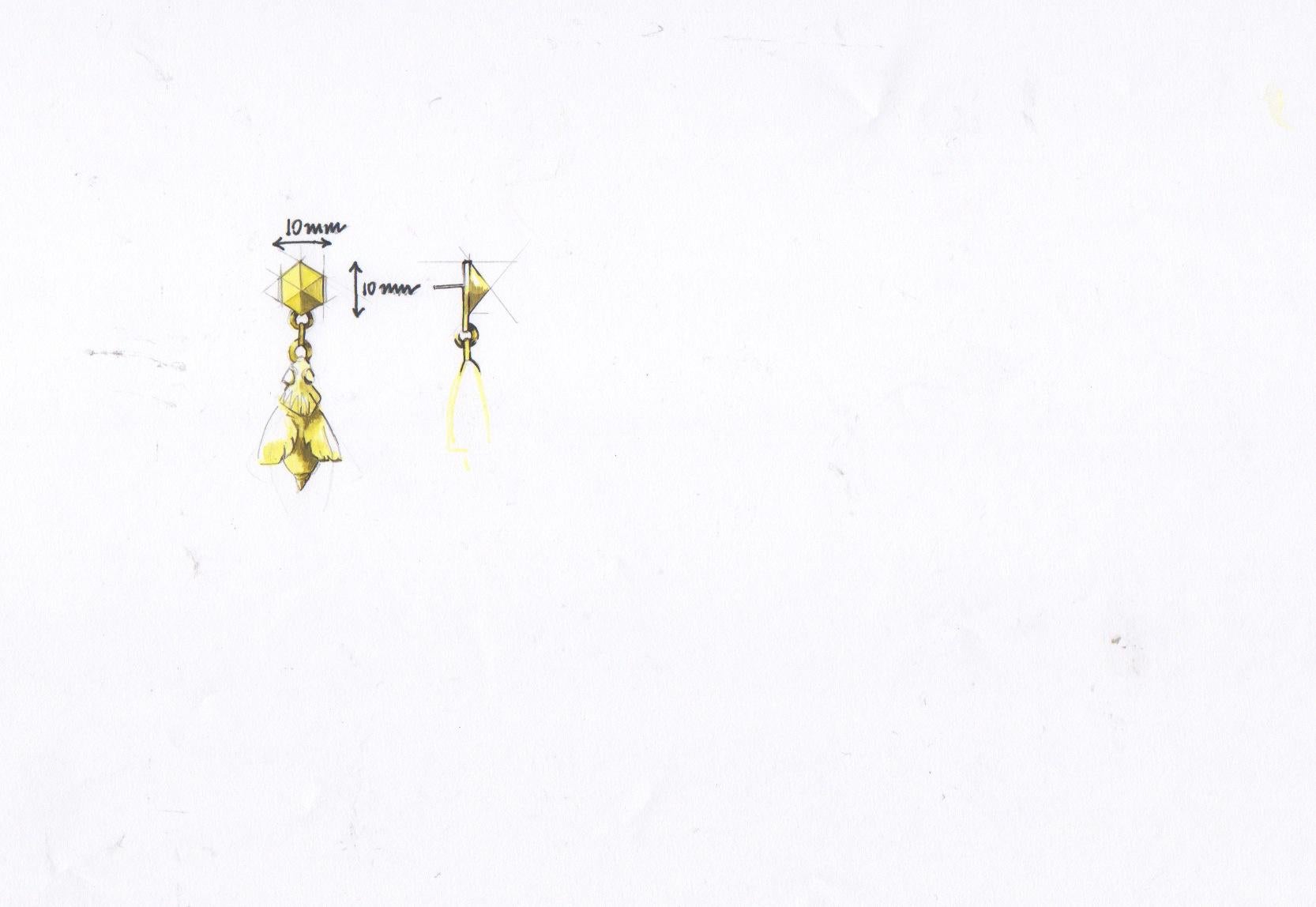 18 Carat Yellow Gold Vermeil Bee and Honeycomb Earrings For Sale 6
