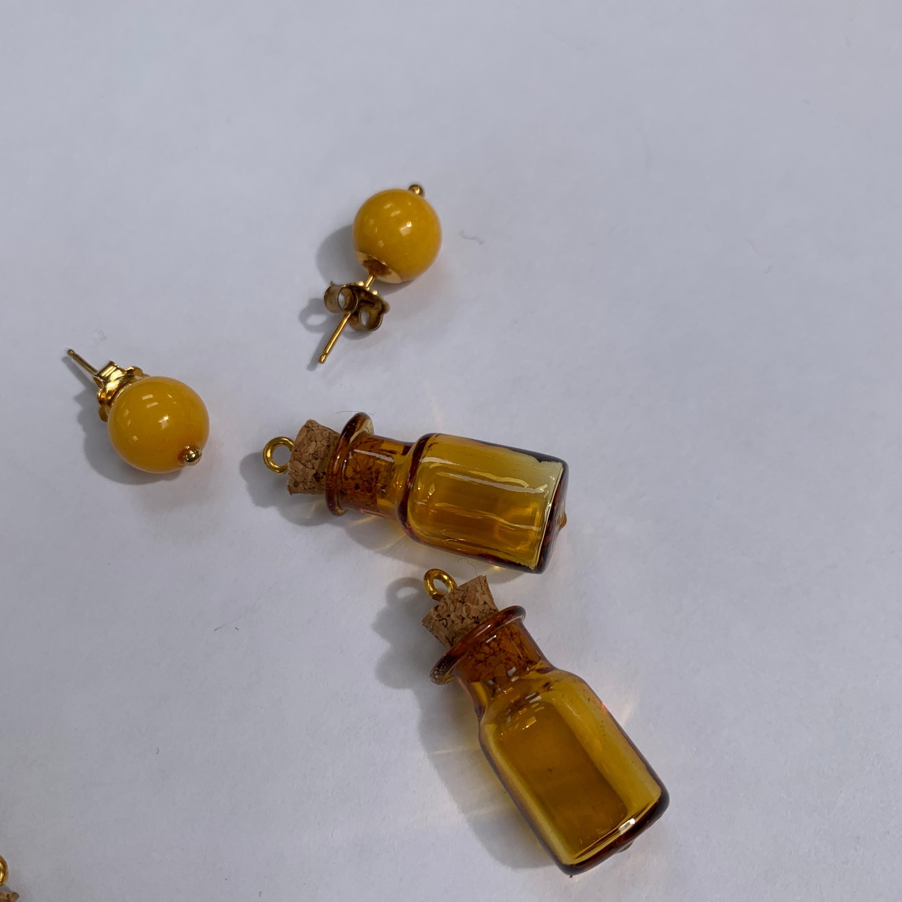 Contemporary 18 Carat Yellow Gold Vermeil, Brass, Jade, Glass and Vodka Earrings For Sale