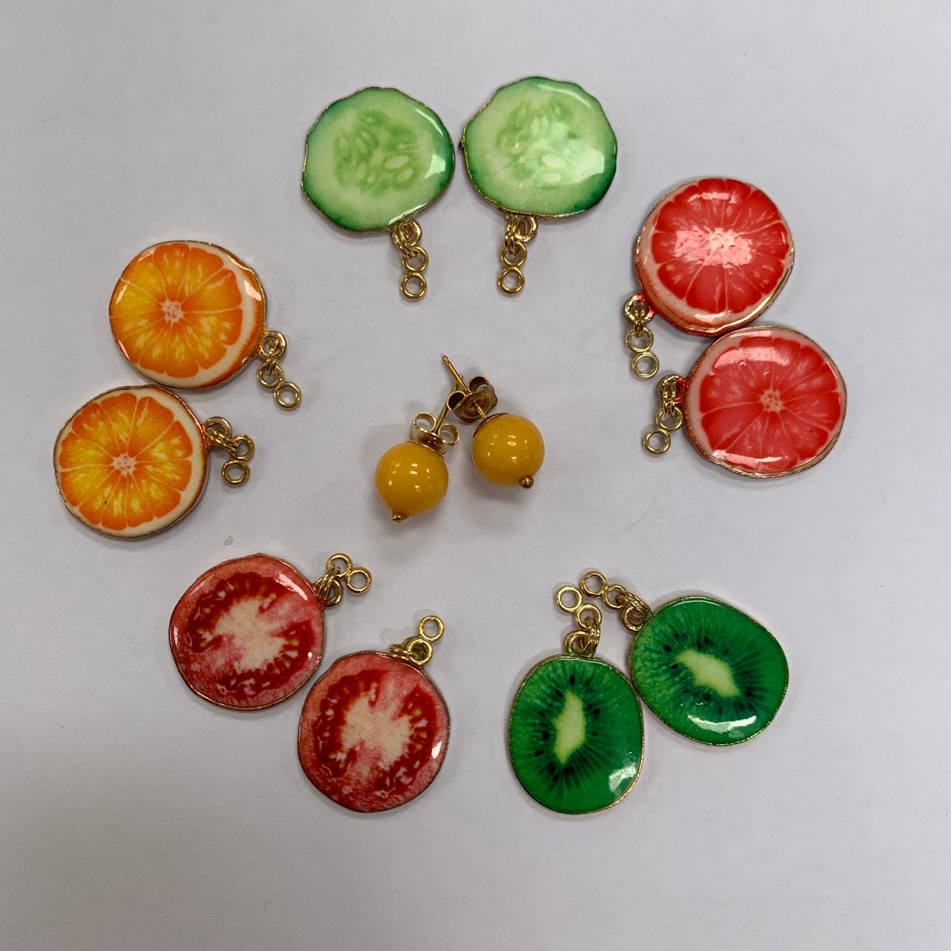 18 Carat Yellow Gold Vermeil, Brass, Jade, Glass and Vodka Earrings For Sale 1