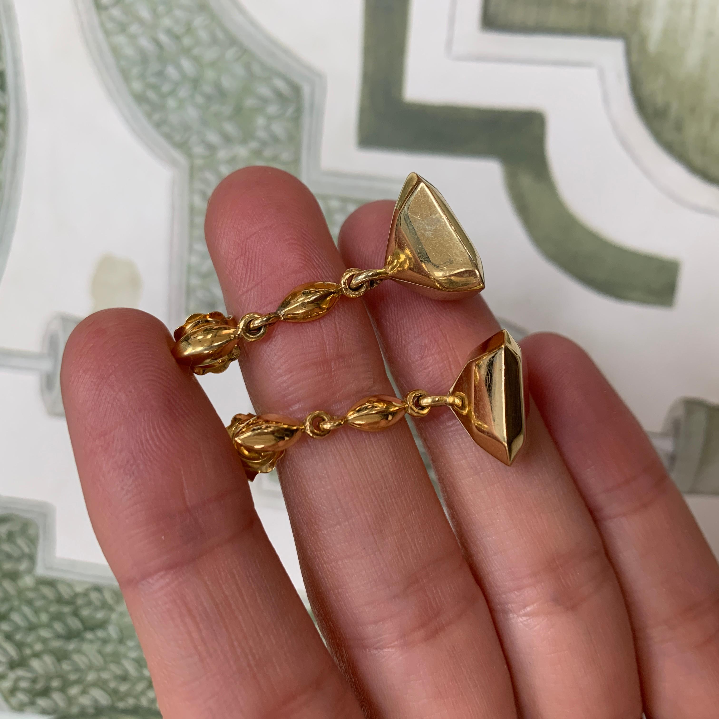 18 Carat Yellow Gold Vermeil Geometry Drop Earrings In New Condition For Sale In London, GB