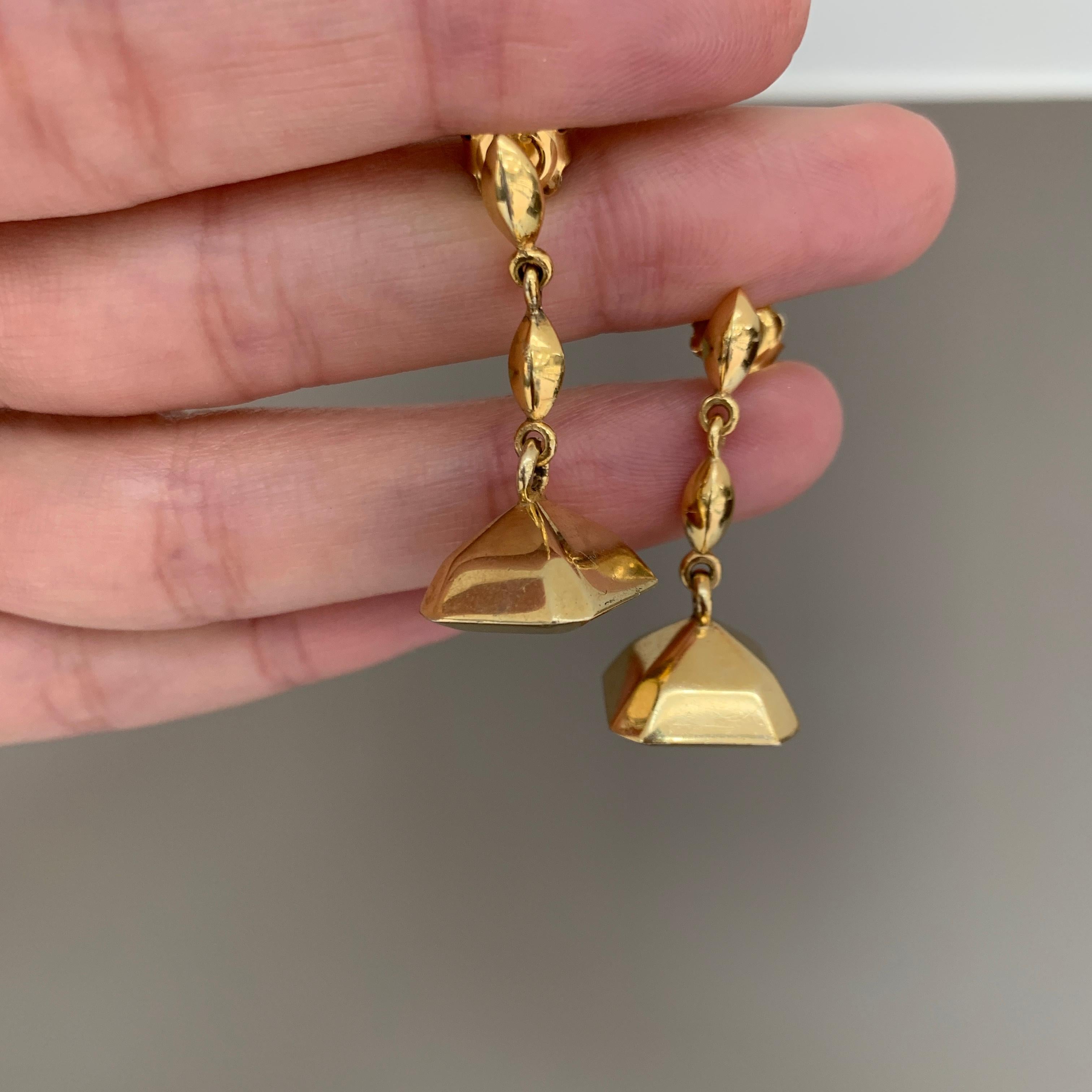 Women's 18 Carat Yellow Gold Vermeil Geometry Drop Earrings For Sale
