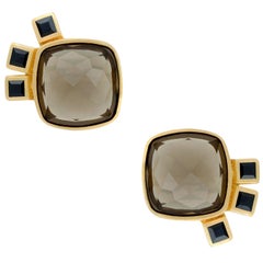 18ct Yellow Gold Vermeil, Smokey Quartz and Black Sapphire Earrings