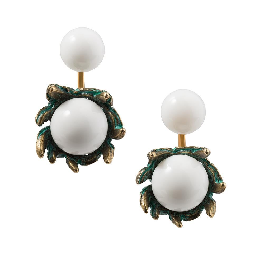 18 Carat Yellow Gold Vermeil, Verdigris Brass and Onyx Stud Earrings For Sale 5