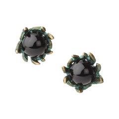 18 Carat Yellow Gold Vermeil, Verdigris Brass and Onyx Stud Earrings 18 Carat Yellow Gold Vermeil, Verdigris Brass and Onyx Stud Earrings