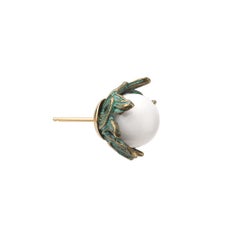 18ct Yellow Gold Vermeil, Verdigris Brass and White Agate Stud Earrings