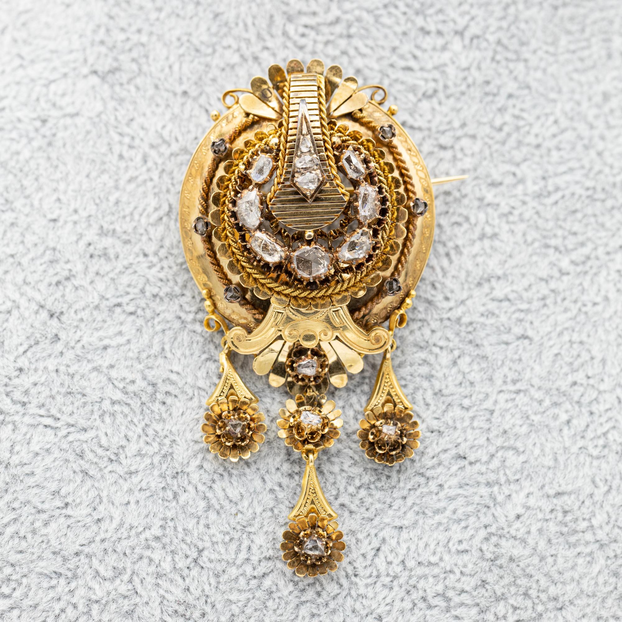 For sale is this stunning Victorian brooch. This royal diamond brooch was most likely made in Belgium or France in the middle of the 19th century. It is set with exceptionally large rose cut diamonds. These stunning diamonds are in very good