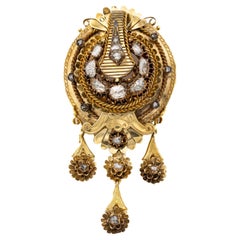 18ct yellow gold Victorian brooch - Large and heavy foiled back diamond heirloom