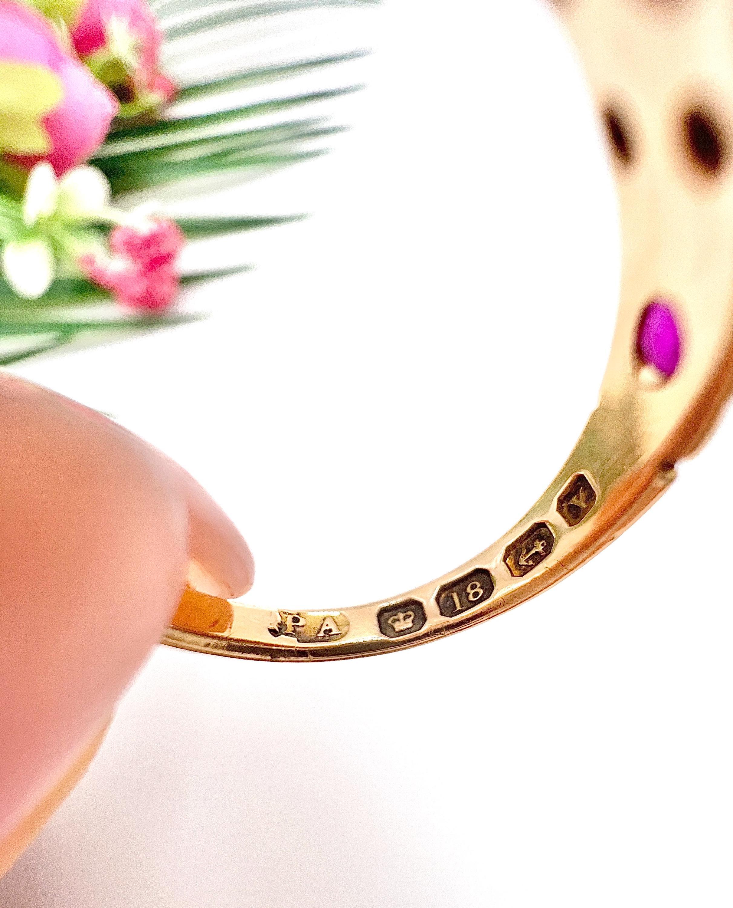 Women's or Men's 18ct Yellow Gold Victorian Ruby, Pearl & Diamond Ring Hallmarked Birmingham 1877 For Sale