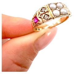 18ct Yellow Gold Victorian Ruby, Pearl & Diamond Ring Hallmarked Birmingham 1877