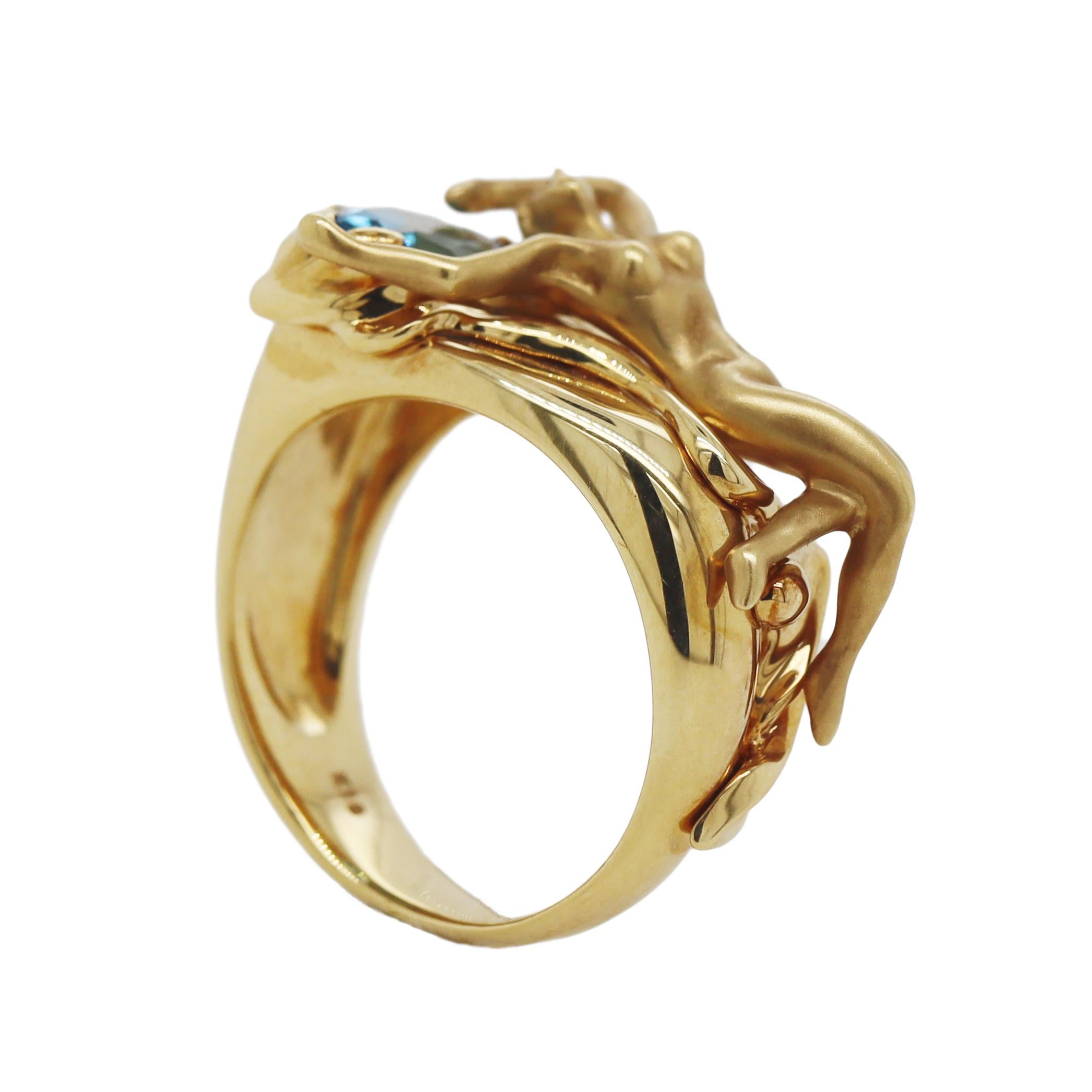 18CT Gelbgold Vintage Naked Maiden Topas Art Deco Cocktail-Ring (Art déco) im Angebot