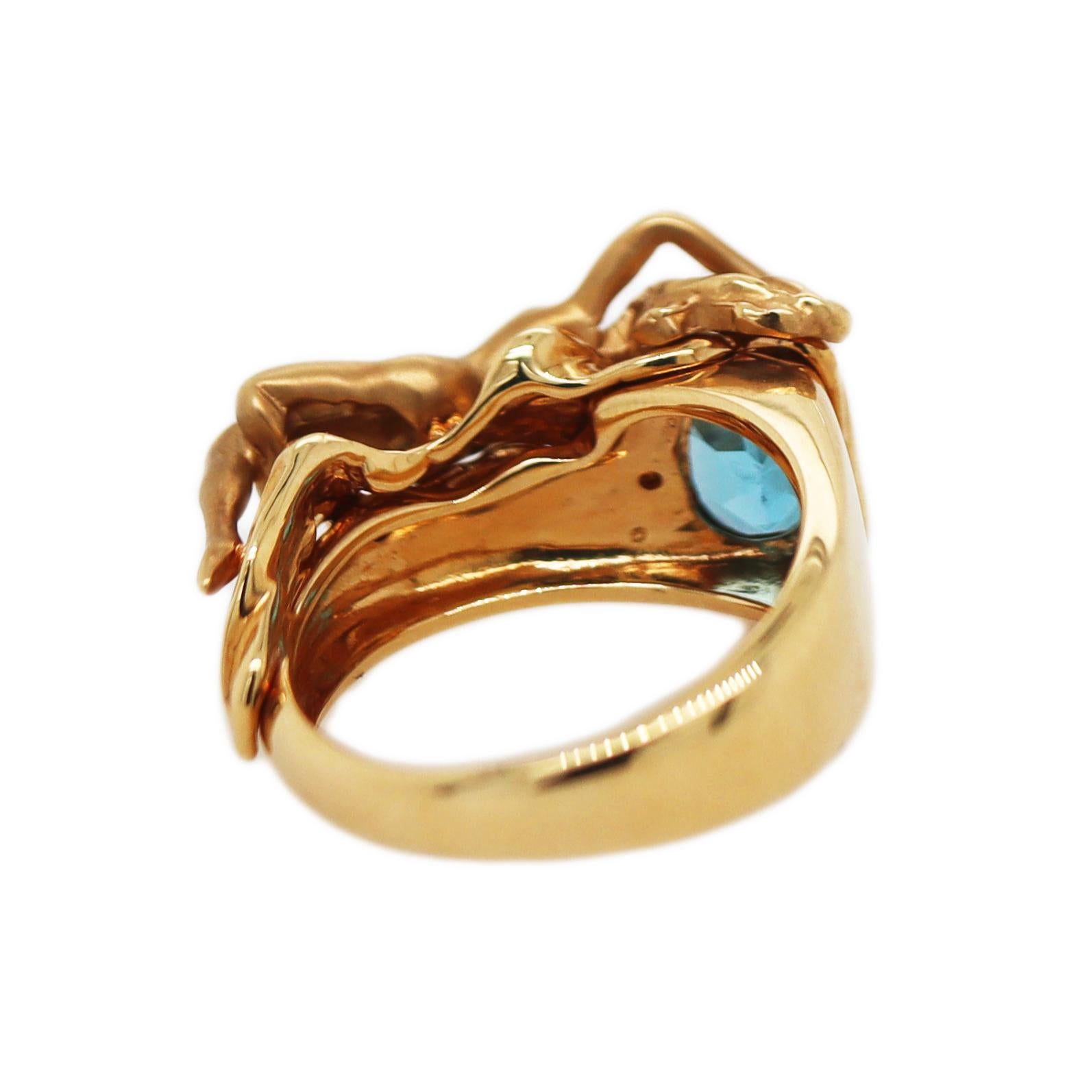 18CT Gelbgold Vintage Naked Maiden Topas Art Deco Cocktail-Ring (Ovalschliff) im Angebot