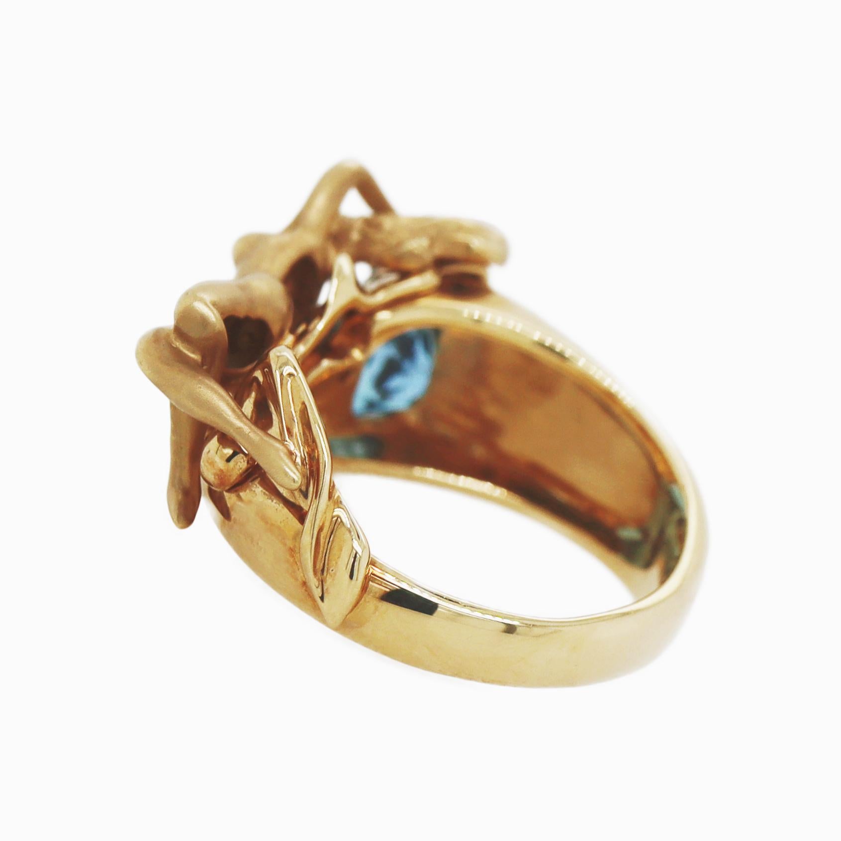 18CT Gelbgold Vintage Naked Maiden Topas Art Deco Cocktail-Ring im Zustand „Hervorragend“ im Angebot in Sydney, NSW