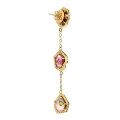 18ct Yellow Gold, Watermelon Tourmaline and Diamond Earrings