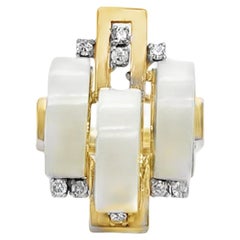 Anillo de Cerámica Blanca y Diamantes en Oro Amarillo de 18 ct