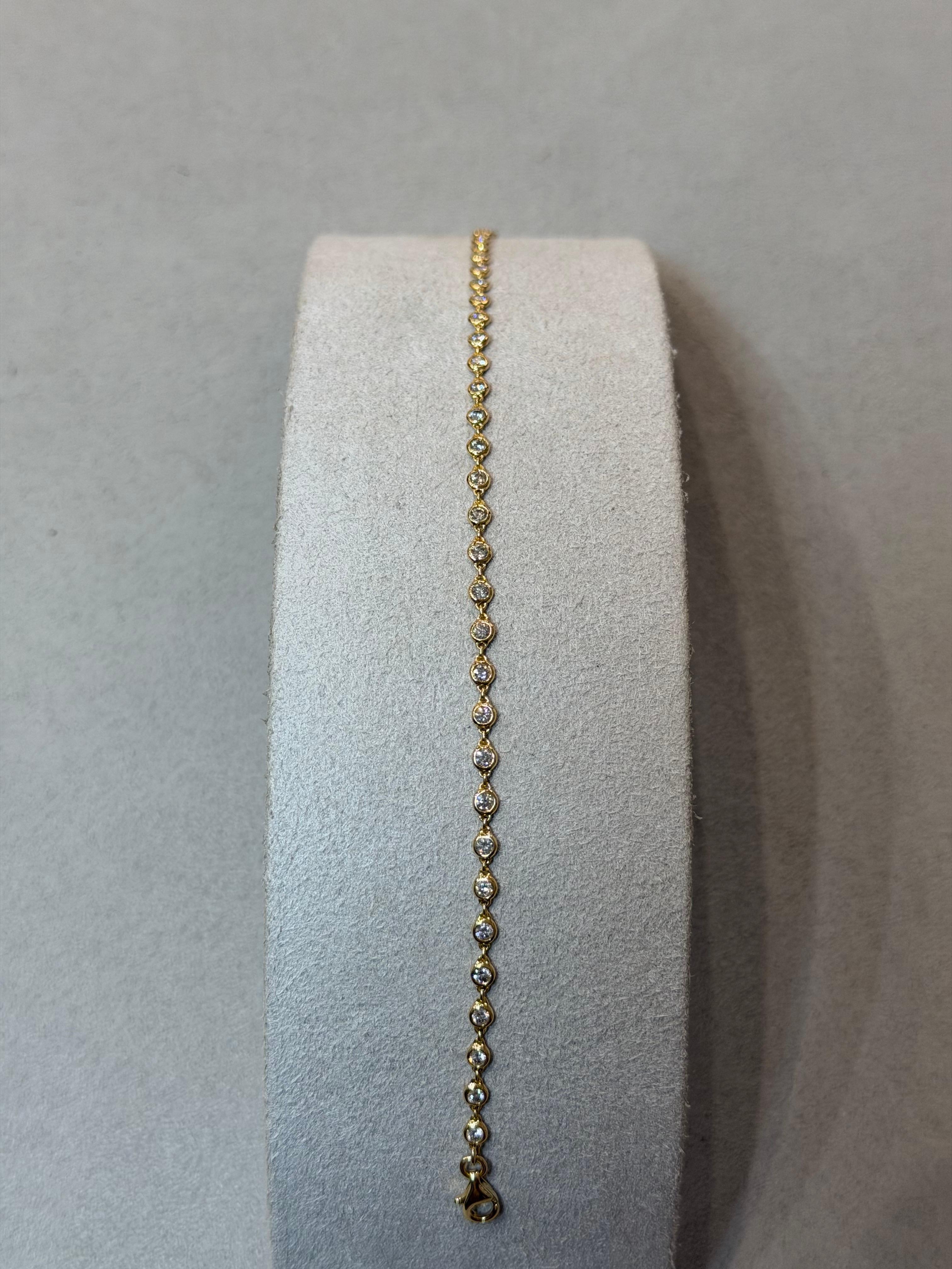 Pulsera de cadena de diamantes naturales blancos de oro amarillo de 18 ct Corte redondo en venta