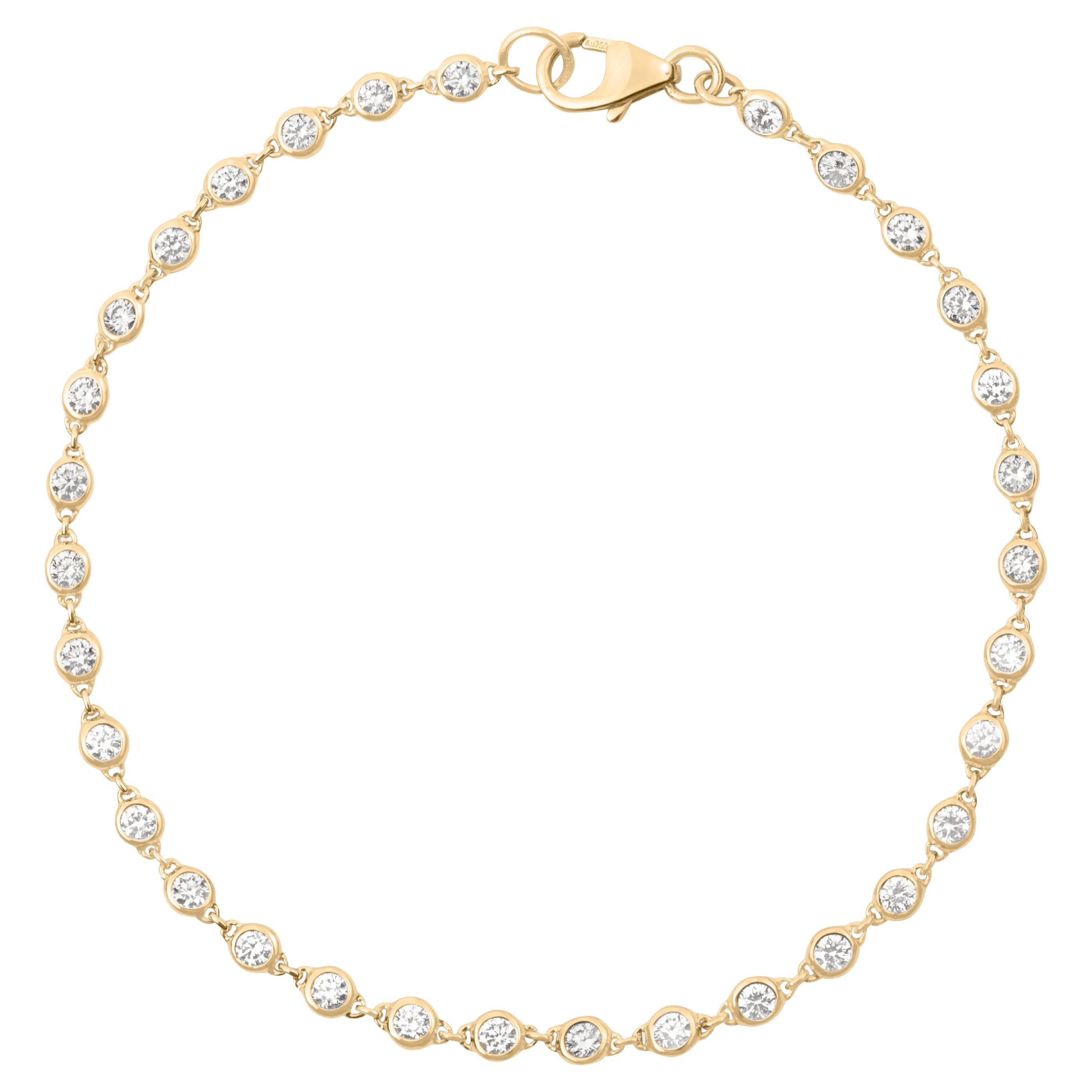Pulsera de cadena de diamantes naturales blancos de oro amarillo de 18 ct en venta