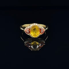 18ct Gelbgold Ring mit gelbem und orangefarbenem Saphir und Diamant