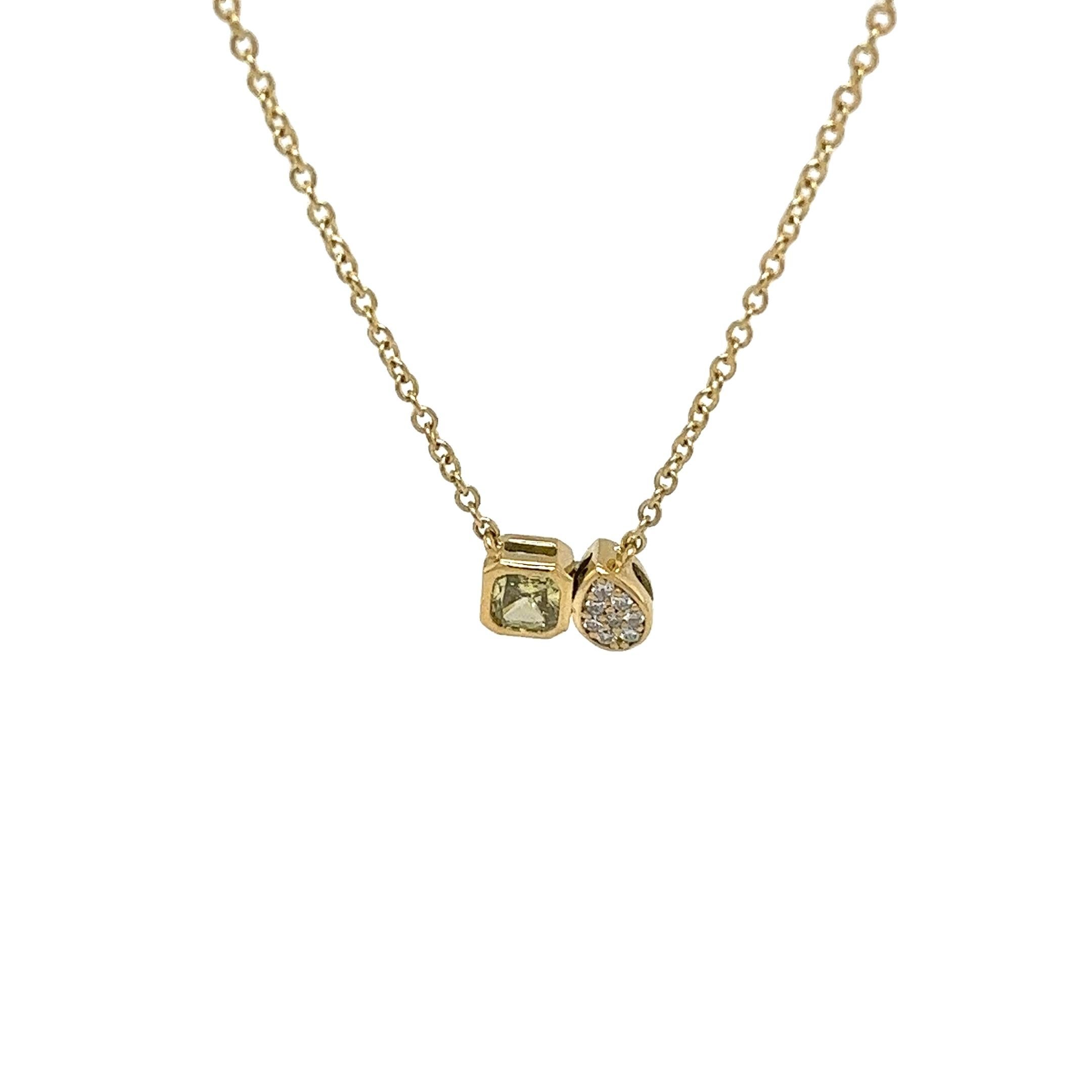 Pendentif en or jaune 18ct avec diamant jaune suspendu à une chaîne de 18