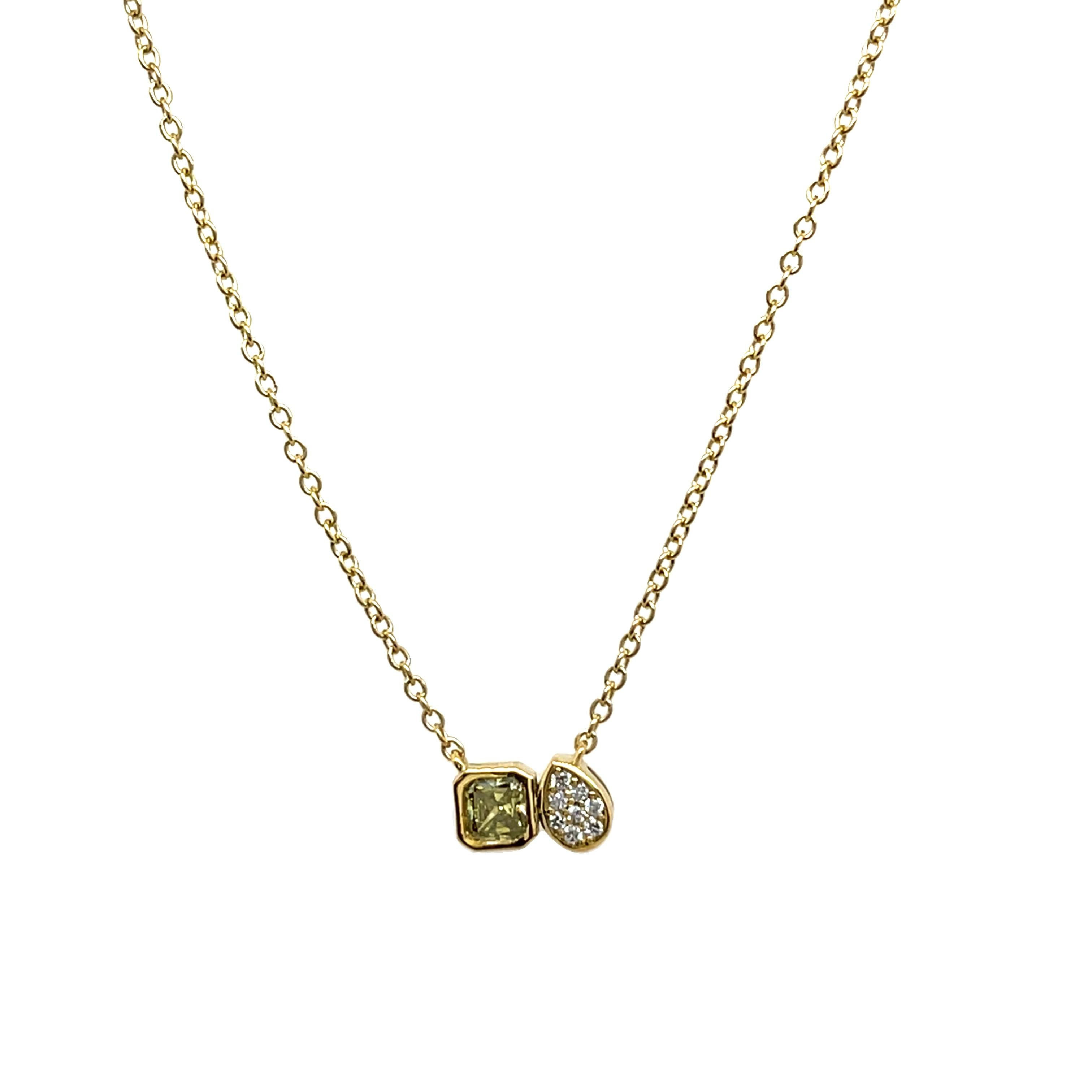Pendentif en or jaune 18ct avec diamant jaune suspendu à une chaîne de 18