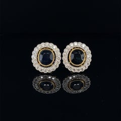 18ct Yellow 'No Heat' Gold Burmese Sapphire and Diamond Earrings