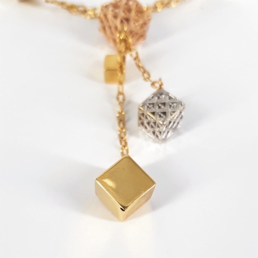 Modern 18ct Yellow, White and Rose Cube Necklace For Sale