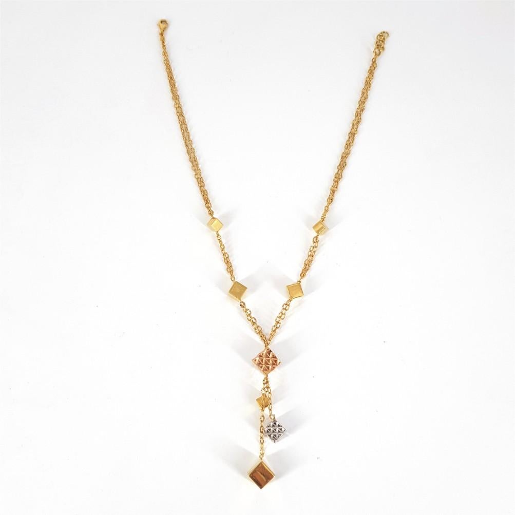 18ct Yellow, White and Rose Cube Necklace For Sale 1
