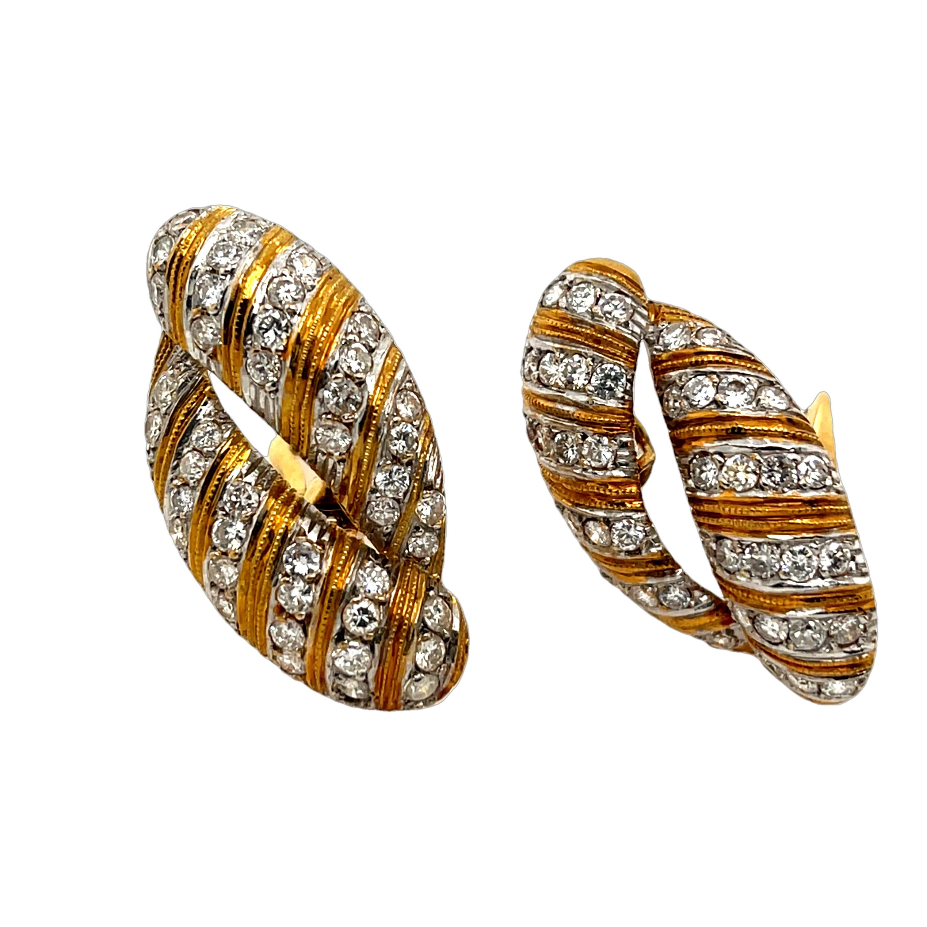 Round Cut 18ct Yellow & White Diamond Earrings Set With 2.4ct Natural Diamonds