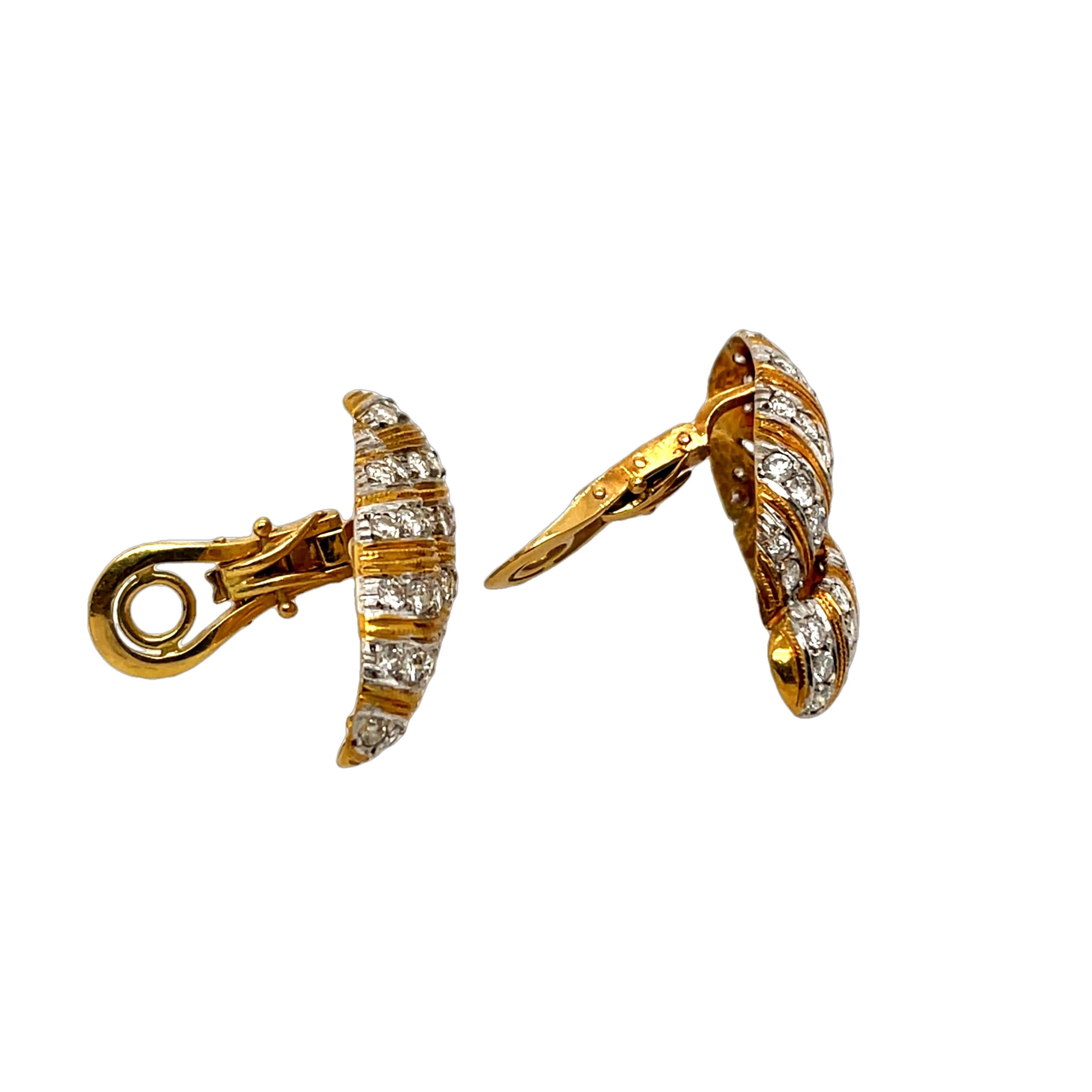 18ct Yellow & White Diamond Earrings Set With 2.4ct Natural Diamonds In Excellent Condition In London, GB