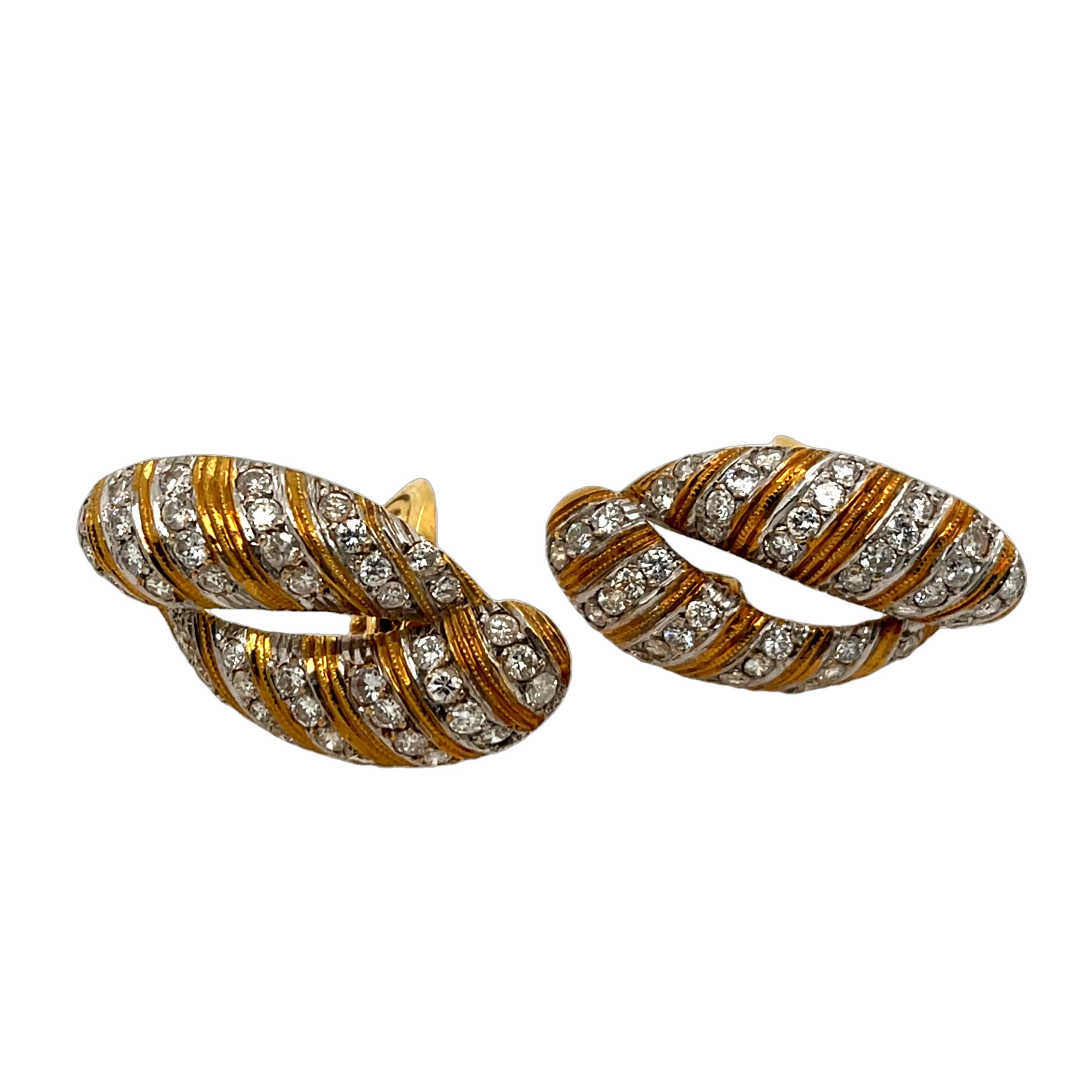Women's or Men's 18ct Yellow & White Diamond Earrings Set With 2.4ct Natural Diamonds