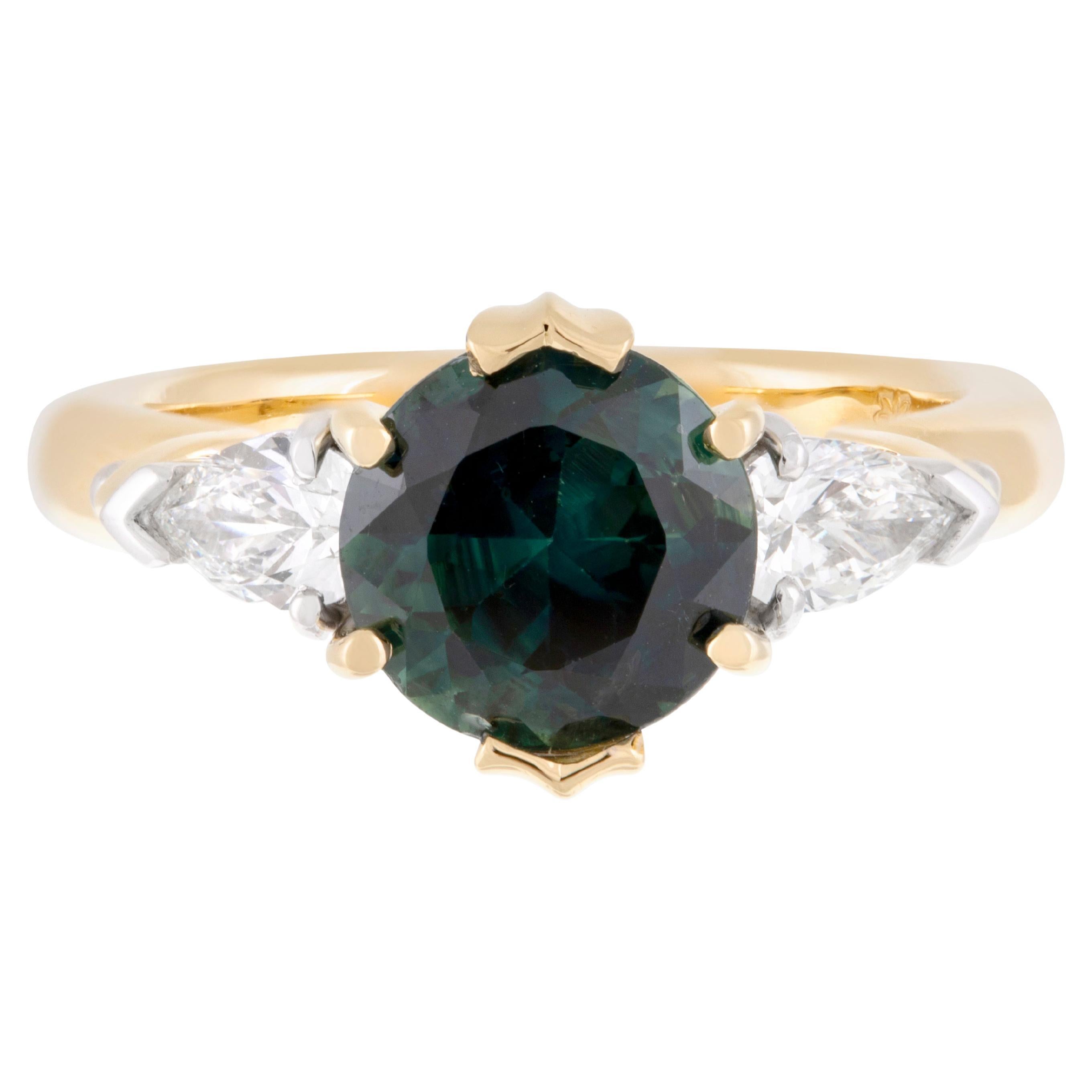 18ct Yellow/White Gold 2.14ct Australian Parti Sapphire 
Diamond Trilogy Ring For Sale