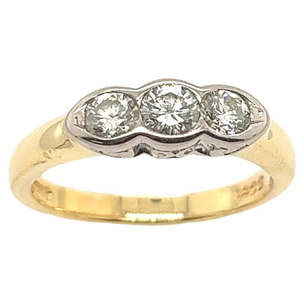 18ct Yellow & White Gold 3-Stone Diamond Ring Set With 0.38ct For Sale