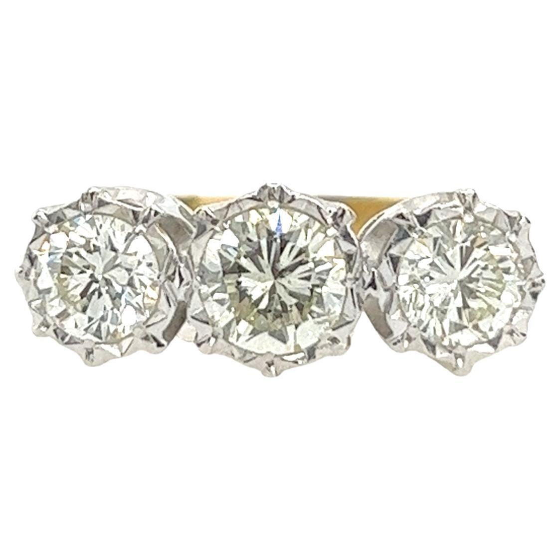 18ct Yellow & White Gold 3 Stone Diamond Ring, Set With 1.46ct Natural Diamonds For Sale