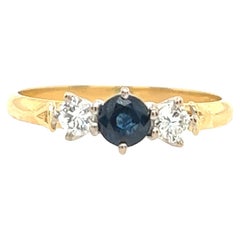 18ct Yellow 
White Gold 3-Stone Sapphire and Diamond Ring