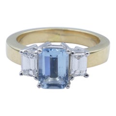 18ct Yellow & White Gold Aquamarine & Diamond Dress or Engagement Ring