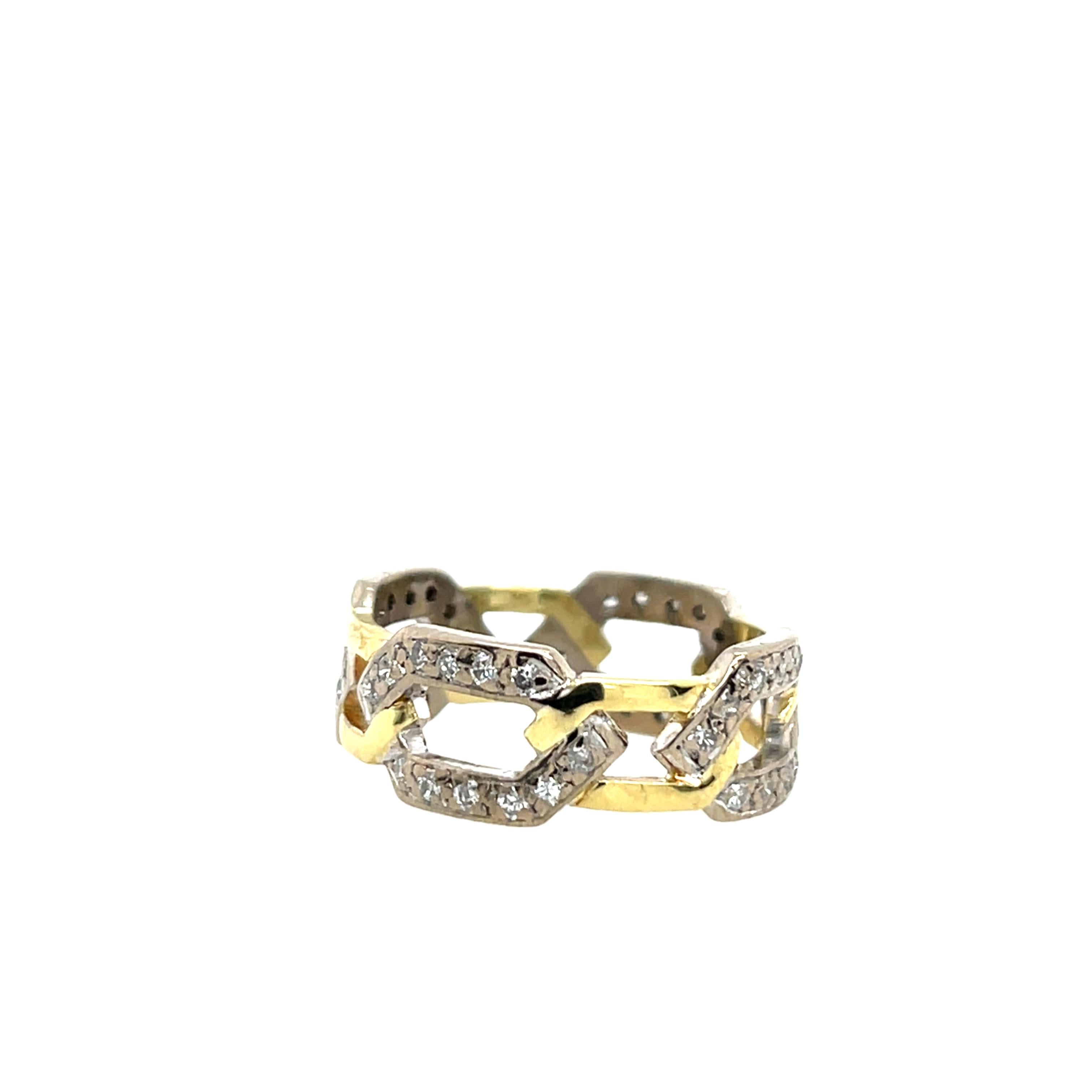 18ct Yellow & White Gold Chain Ring Set With 0.30ct Natural Diamonds In Excellent Condition For Sale In London, GB