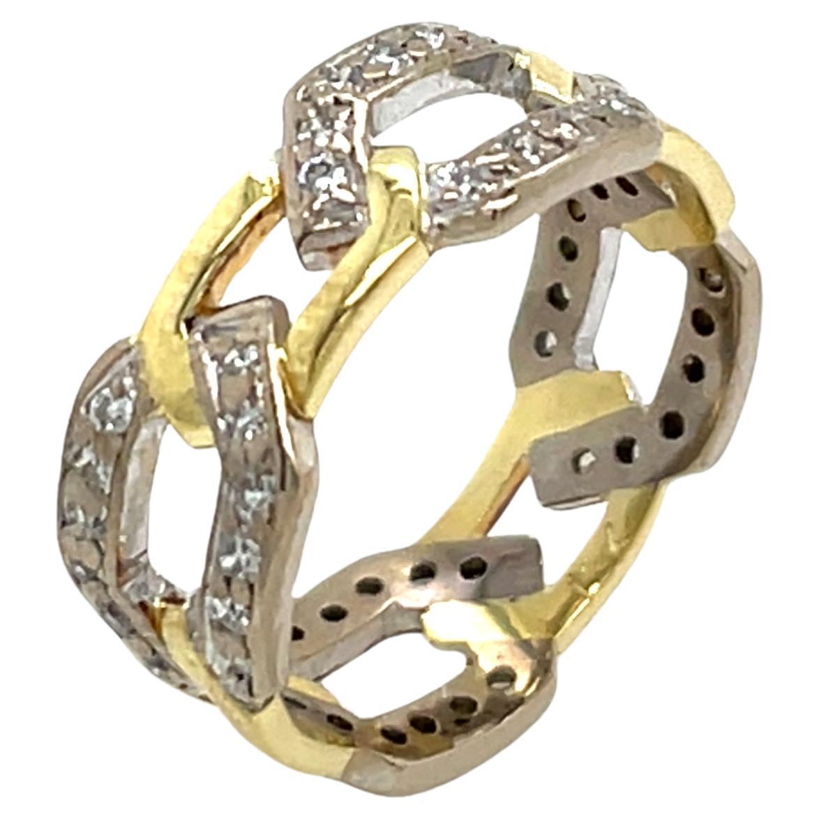 18ct Yellow & White Gold Chain Ring Set With 0.30ct Natural Diamonds