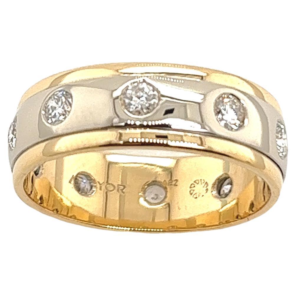 18ct Yellow & White Gold Diamond Band Ring Set With 10 Round Diamonds For Sale