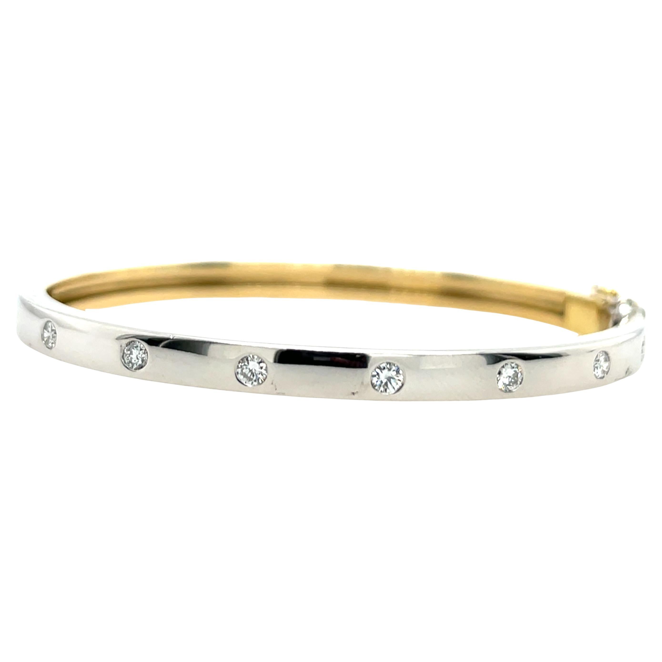 Pulsera de diamantes de oro amarillo y blanco de 18 ct con 7 diamantes naturales, 0,30 ct en venta