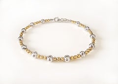 18ct Yellow & White Gold Diamond-Cut Spinner Bead Bangle, Italian