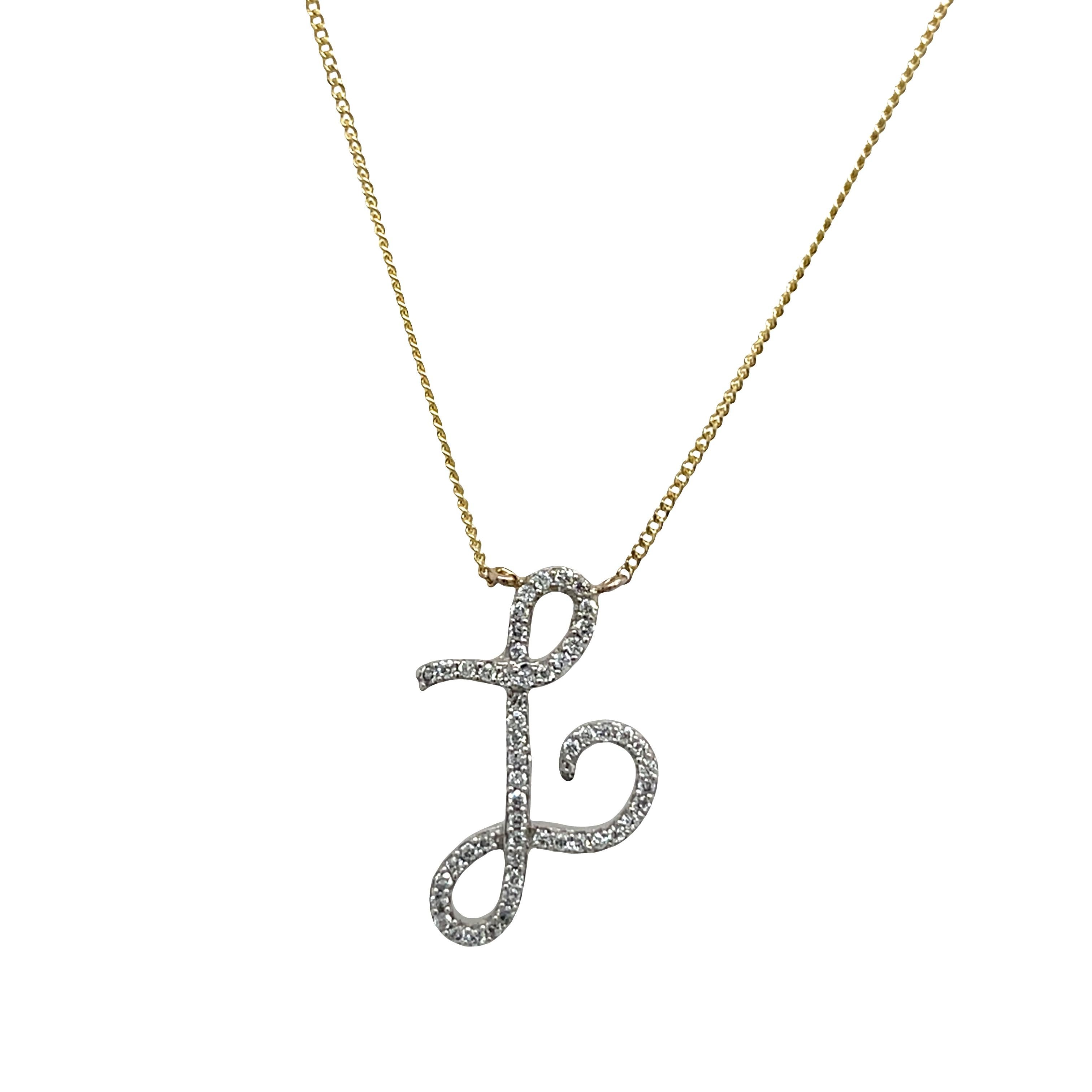 18ct Yellow 
White Gold Diamond "L" Initial Pendant on 18" Chain en venta