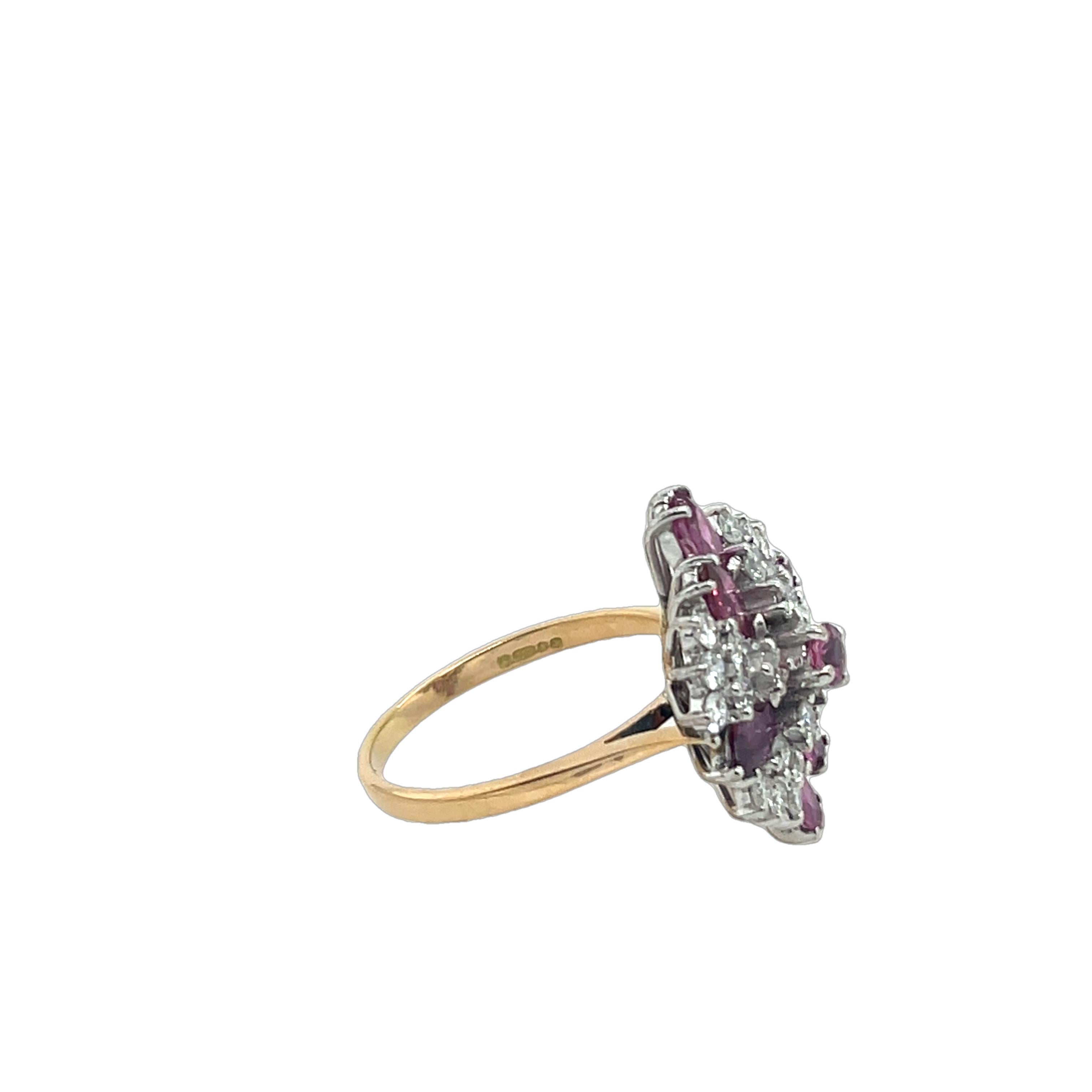 Bague en or jaune et blanc 18 carats avec tourmaline rose et diamants naturels de 0,65 carat Excellent état - En vente à London, GB