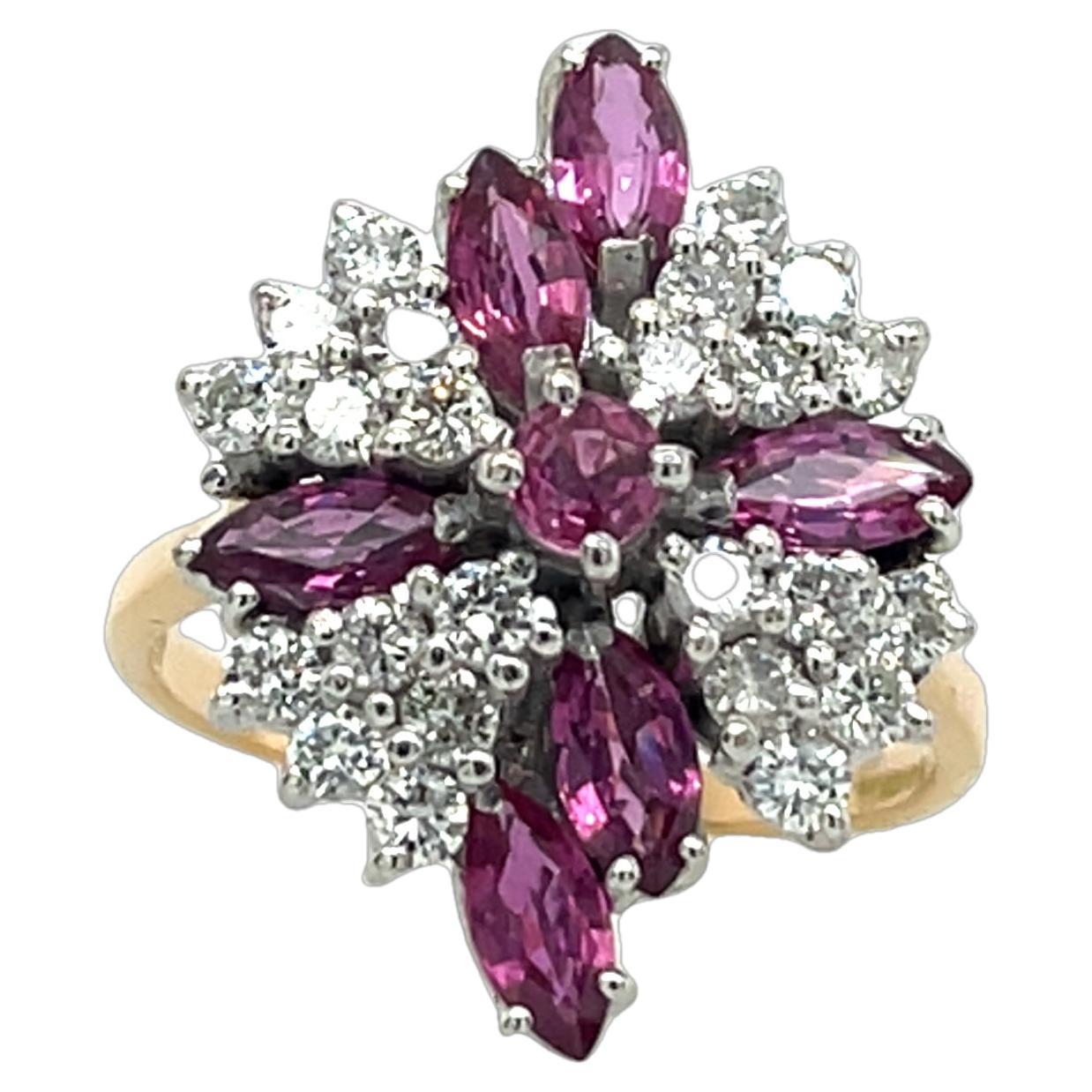 18ct Yellow &White Gold Diamond Pink Tourmaline RingWith 0.65ct Natural Diamonds