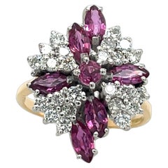 Anello in oro giallo e bianco 18ct con diamanti e tormalina rosa con 0,65ct di diamanti naturali