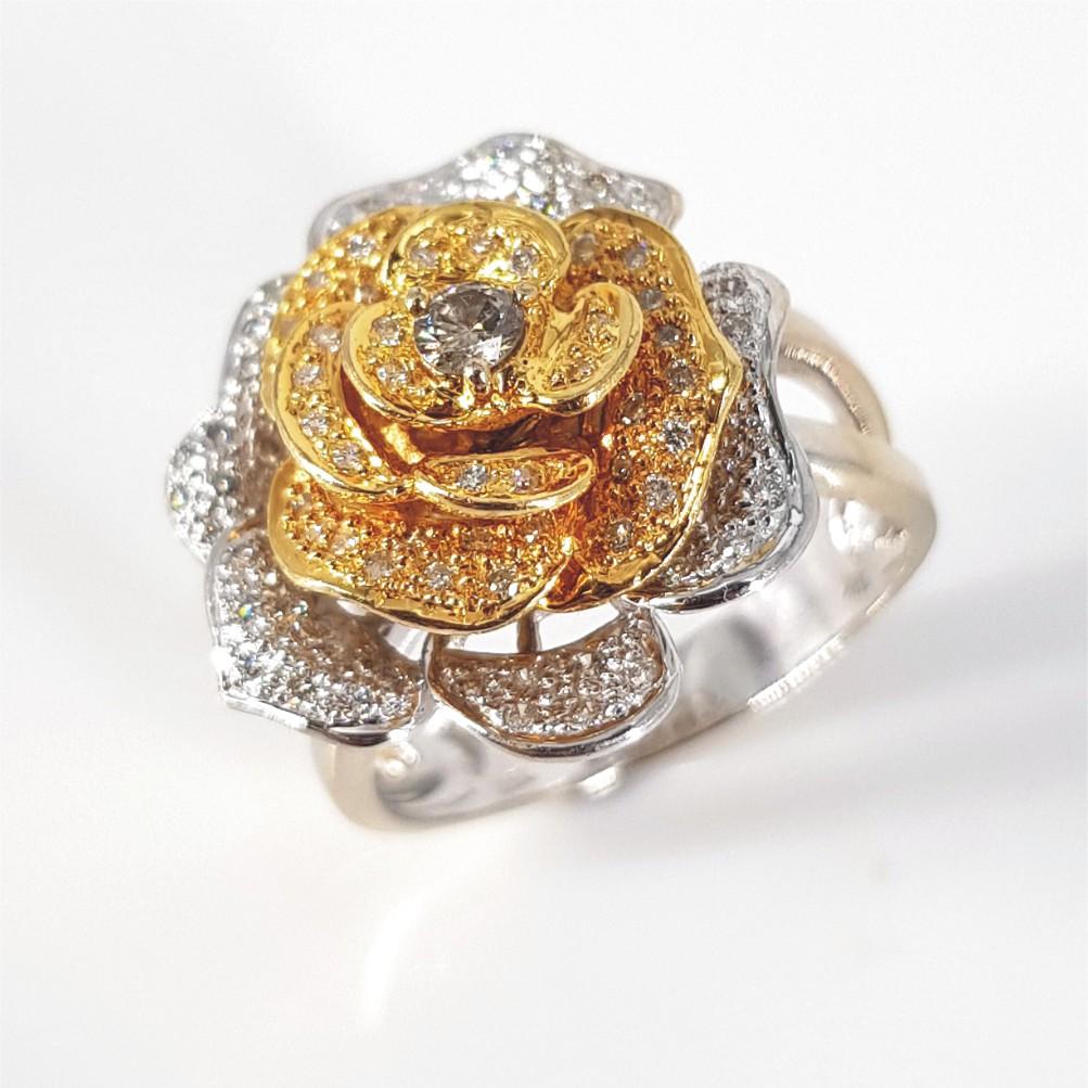 18ct Yellow & White Gold Diamond Rose Ring 6