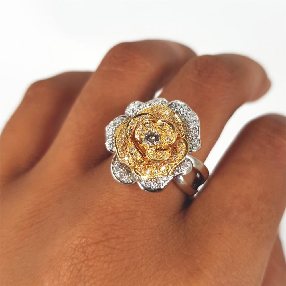 18ct Yellow & White Gold Diamond Rose Ring 8