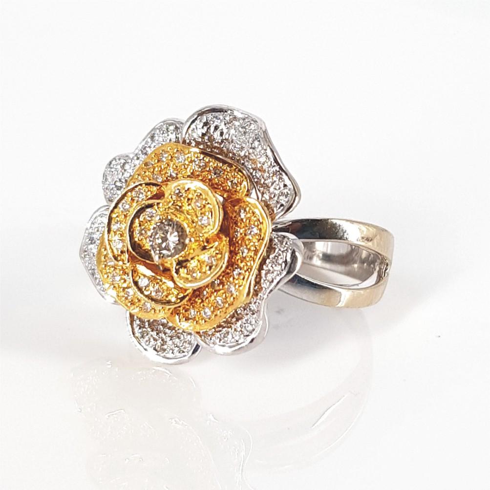 Modern 18ct Yellow & White Gold Diamond Rose Ring