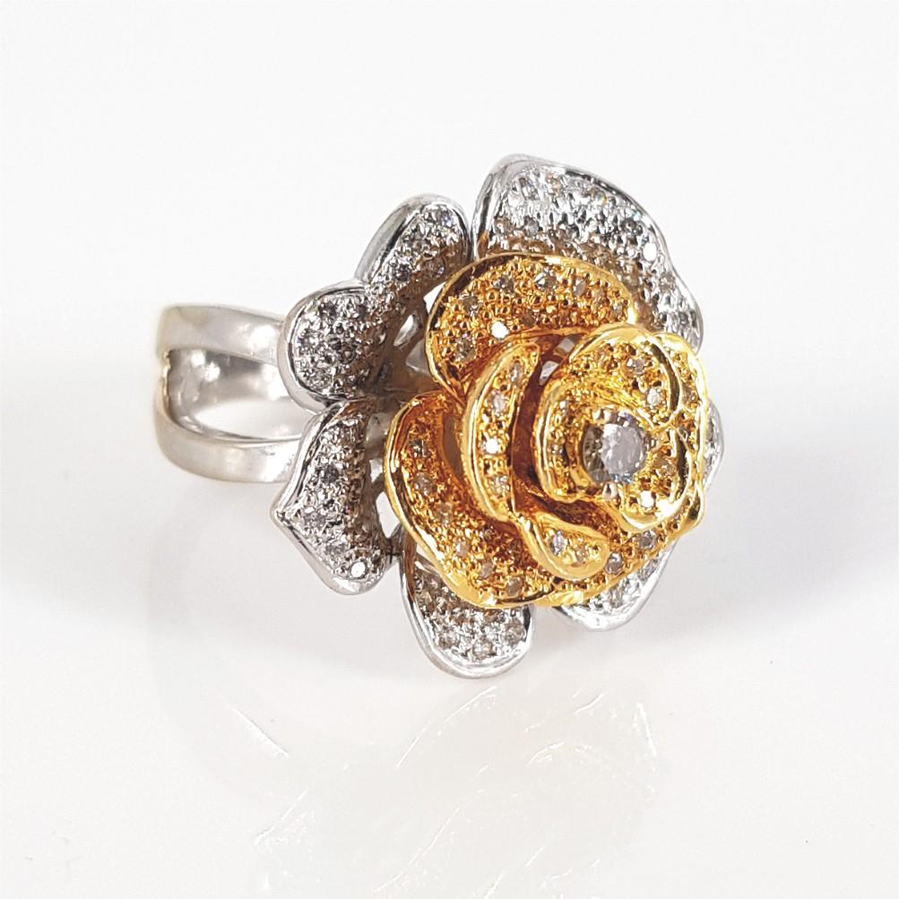 Round Cut 18ct Yellow & White Gold Diamond Rose Ring